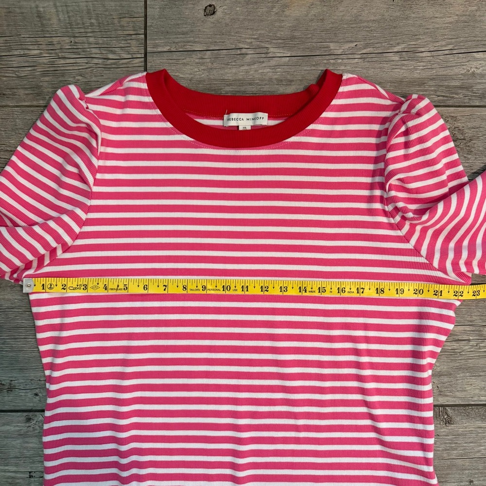 Rebecca Minkoff Womens Pink Stripe Puff Sleeve Ribbed Knit Top XXL 7RMD7312 - Picture 8 of 8